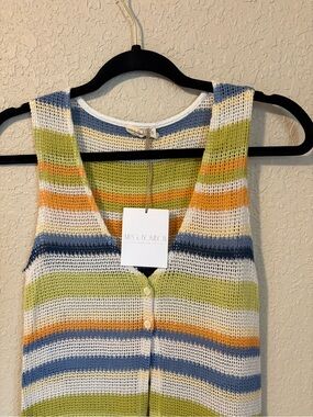 NWT Striped Sleeveless Knit Cardigan in White, Blue, Green, Orange